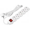 Orno 5-way extension cord 2P+E (Schuko), with switch, 5m H05VV-F 3x1.5mm2, Imax16A, flat plug, white Orno 5-way extension cord 2P+E (Schuko), with switch, 5m H05VV-F 3x1.5mm2, Imax16A, flat plug, white