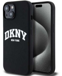 Dėklas DKNY DKHMP14SSNYACH iPhone 14 / 15 / 13 6.1" juoda/juodas hardcase Liquid Silicone Baltas Printed Logo MagSafe
