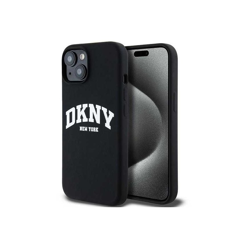 Case DKNY DKHMP14SSNYACH iPhone 14 / 15 / 13 6.1" black/black hardcase Liquid Silicone White Printed Logo MagSafe