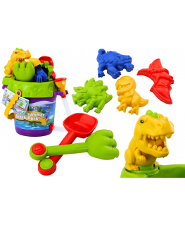 Lean Toys Sand Bucket Set with Shower Waterer and Molds Dinosaur Set