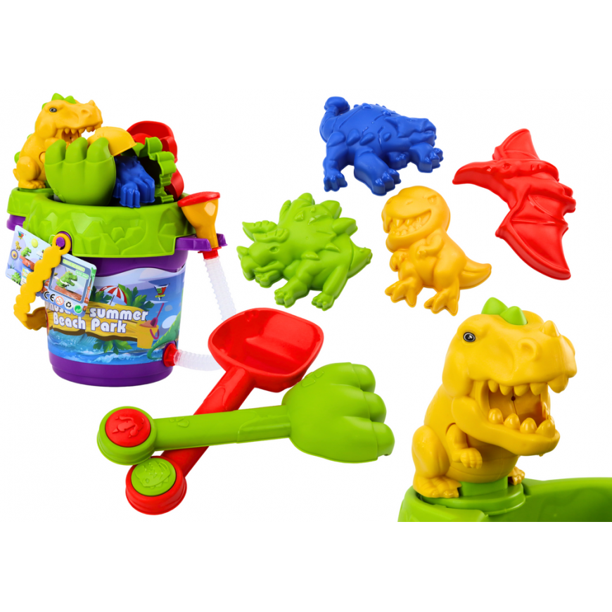 Lean Toys Smėlio kibirų rinkinys su dušo laistytuvu ir formomis dinozaurų rinkinys