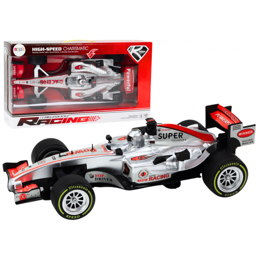 Lean Toys Lenktyninis sportinis automobilis su 1:9 vairavimo sidabro garsais