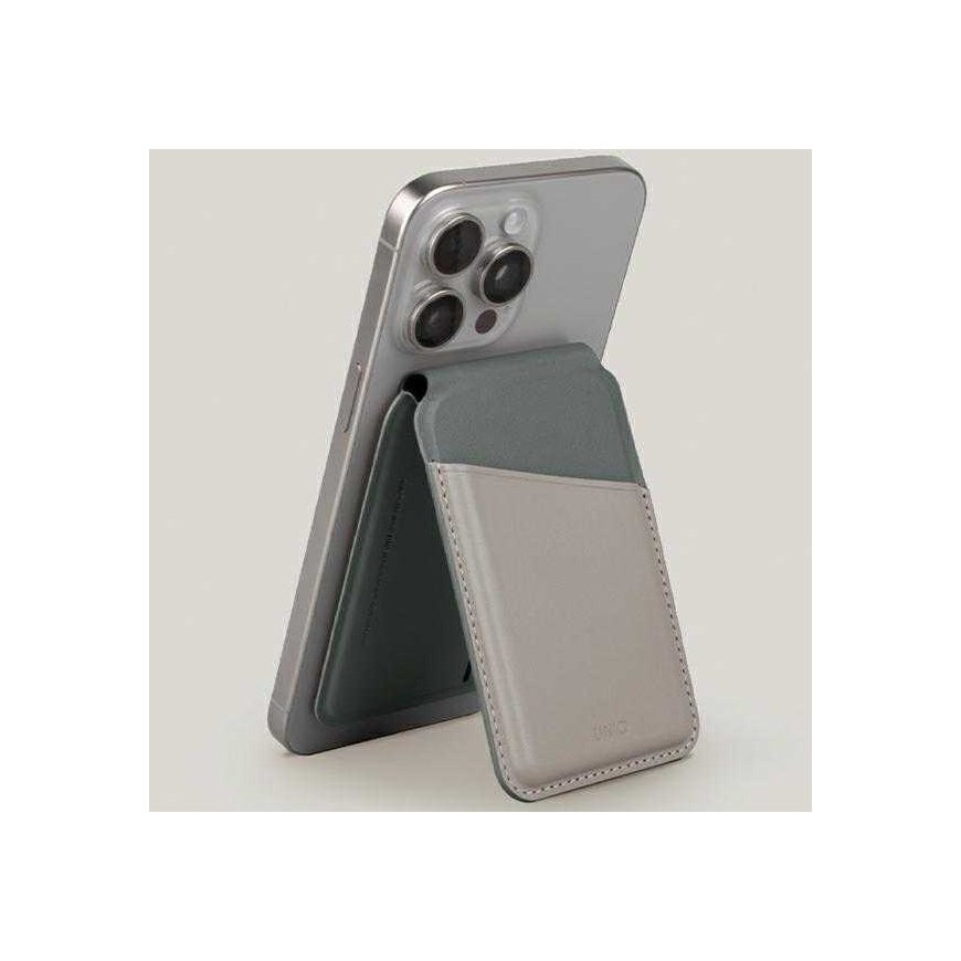 Case UNIQ Lyden DS magnetic portfolio RFID i stojak na telefon beżowo-green/ivory-lichen green – 3