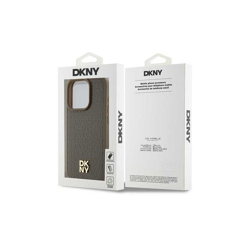 Dėklas DKNY DKHMP14LPSHRPSW iPhone 14 Pro 6.1" ruda/ruda hardcase Leather Pattern Metal Logo MagSafe – 2