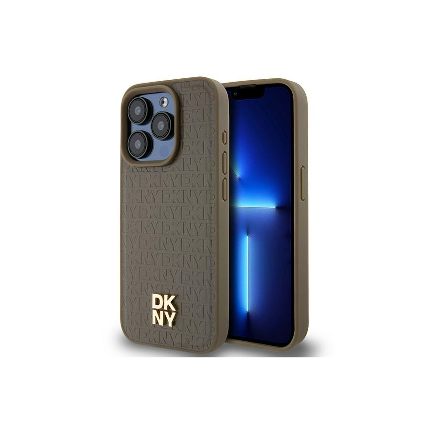 Dėklas DKNY DKHMP14LPSHRPSW iPhone 14 Pro 6.1" ruda/ruda hardcase Leather Pattern Metal Logo MagSafe – 3