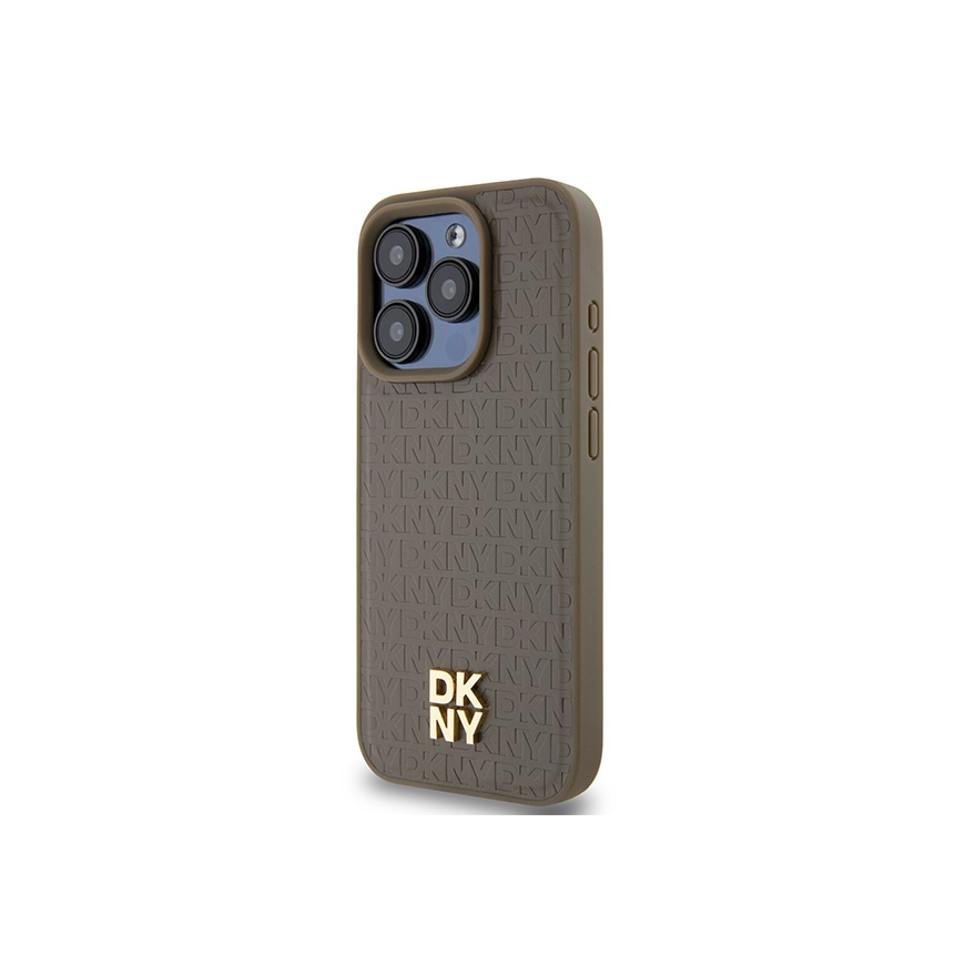 Dėklas DKNY DKHMP14LPSHRPSW iPhone 14 Pro 6.1" ruda/ruda hardcase Leather Pattern Metal Logo MagSafe – 4