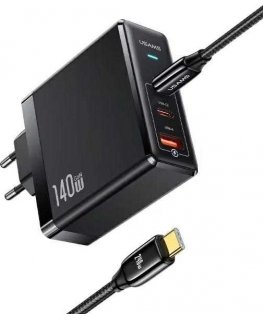 USAMS Ład. network 2xUSB-C+1xUSB T52 PD140W PD Fast Charging US-CC168 + cable U82 USB-C/USB-C US-SJ581 240W black/black UM Serie