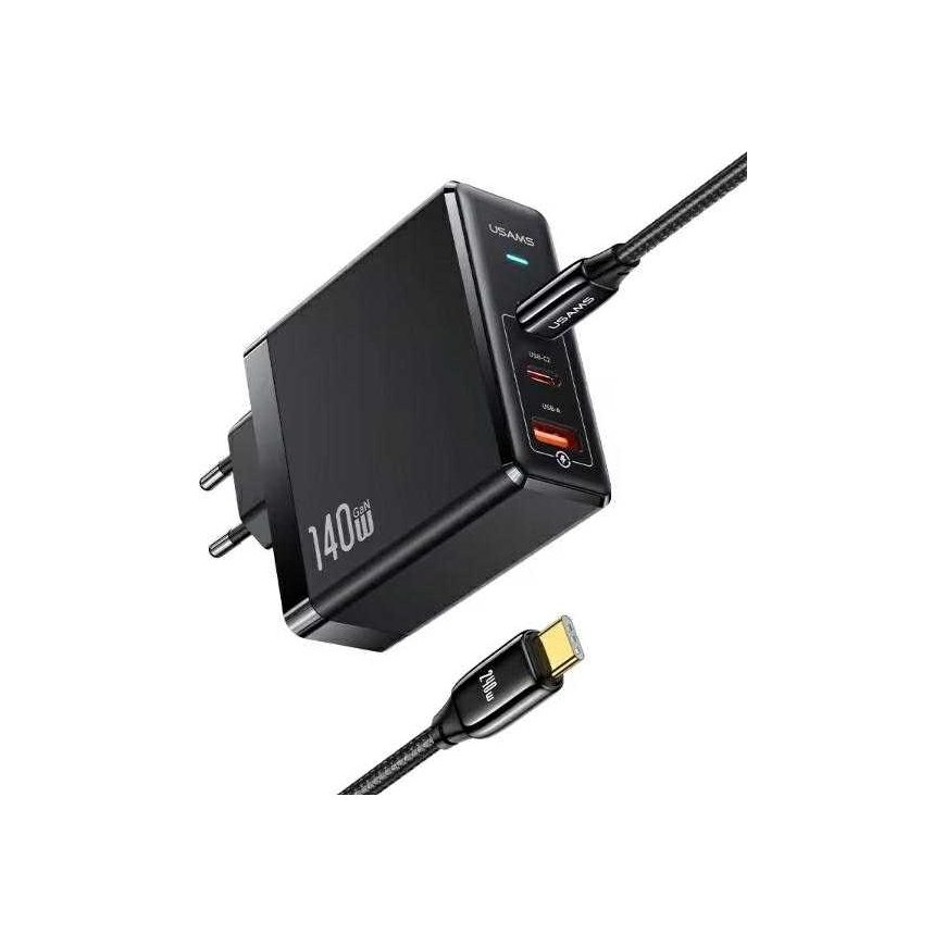 USAMS Ład. siec. 2xUSB-C+1xUSB T52 PD140W PD Fast Charging US-CC168 + kabelis U82 USB-C/USB-C US-SJ581 240W juoda/juodas UM Seri