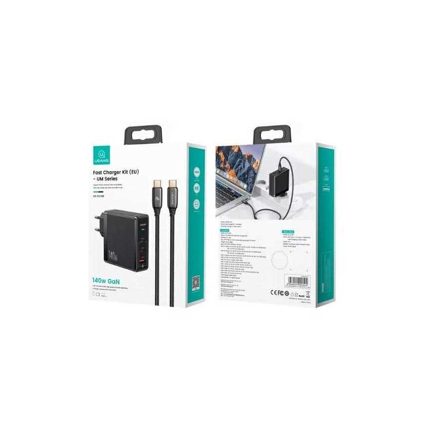 USAMS Ład. siec. 2xUSB-C+1xUSB T52 PD140W PD Fast Charging US-CC168 + kabelis U82 USB-C/USB-C US-SJ581 240W juoda/juodas UM Seri – 5