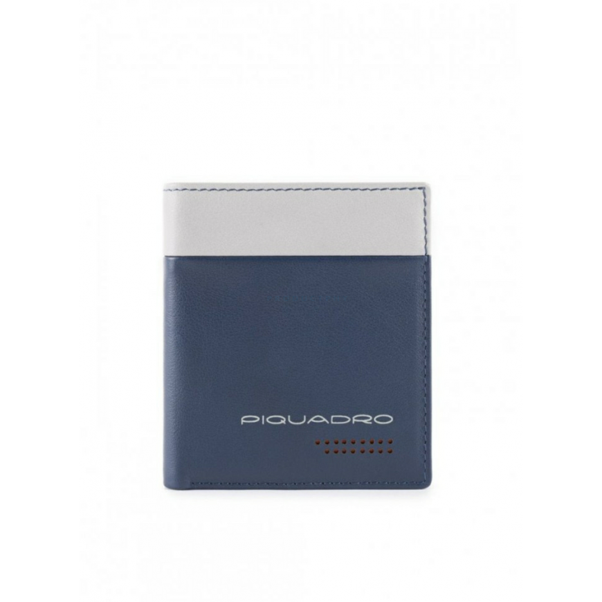 Piquadro Piquadro, City, Leather, Wallet, Credit Card Case, Blue Gray, For Men