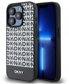 DKNY DKHMP15LPSOSPK iPhone 15 Pro 6.1" black/black hard case, leather printed pattern metal logo MagSafe
