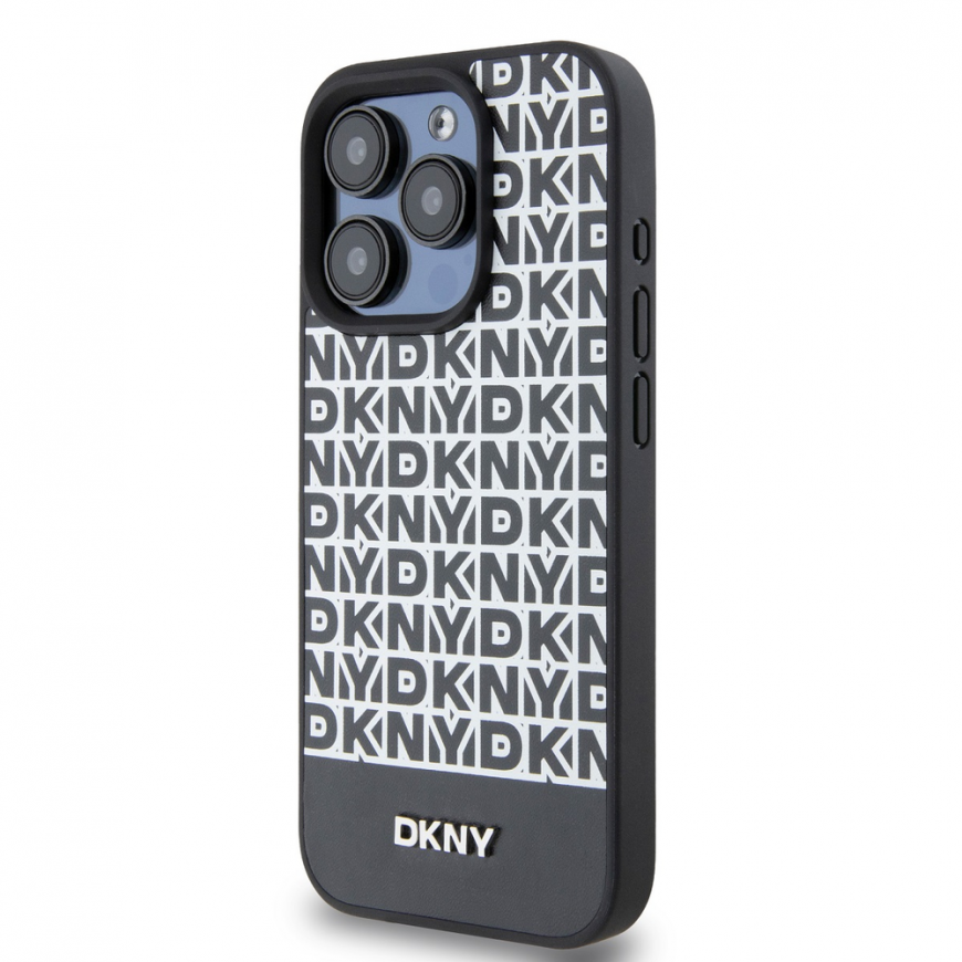 DKNY DKHMP15LPSOSPK iPhone 15 Pro 6.1" black/black hard case, leather printed pattern metal logo MagSafe – 3