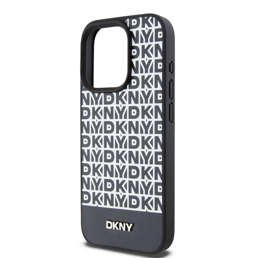 DKNY DKHMP15LPSOSPK iPhone 15 Pro 6.1" black/black hard case, leather printed pattern metal logo MagSafe – 4