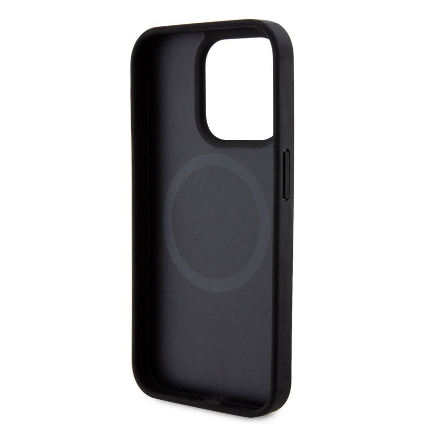 DKNY DKHMP15LPSOSPK iPhone 15 Pro 6.1" juoda/juodas kietas dėklas, odinis margintas raštas metalinis logotipas MagSafe – 5