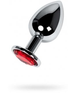 Silver anal plug TOYFA Metal with red round-shaped gem,