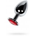 Silver anal plug TOYFA Metal with red round-shaped gem,