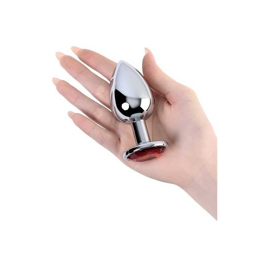 Silver anal plug TOYFA Metal with red round-shaped gem, – 2