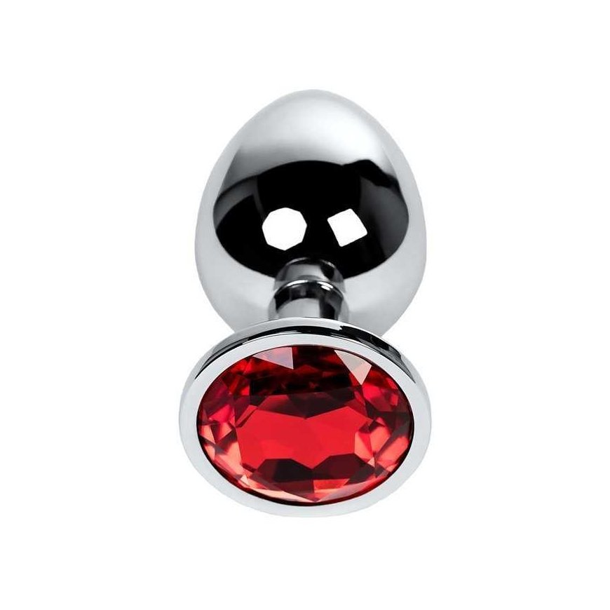 Sidabrinis anal plug TOYFA Metal with red round-shaped gem, – 3