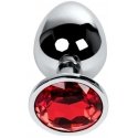Silver anal plug TOYFA Metal with red round-shaped gem,