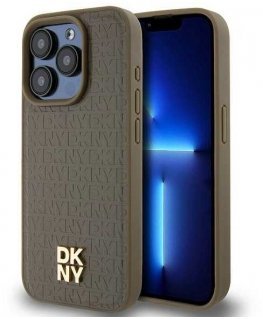 Case DKNY DKHMP14XPSHRPSW iPhone 14 Pro Max 6.7" brown/brown hardcase Leather Pattern Metal Logo MagSafe