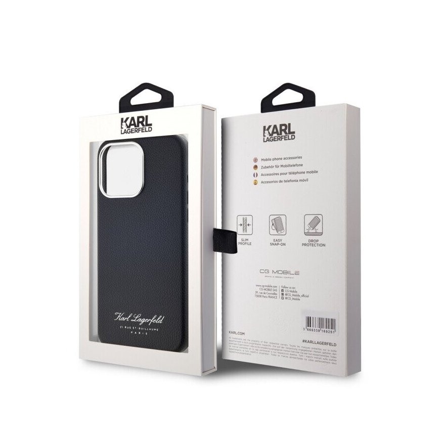 Karl Lagerfeld Grained PU Hotel RSG Case for iPhone 15 Pro Black