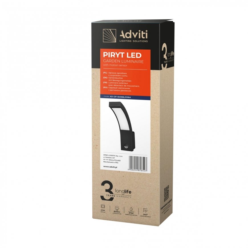 Sieninis šviestuvas Orno PIRYT LED 10W, sodo šviestuvas su 140 judesio jutikliu, 800lm, IP54, 4000K, juodas – 2