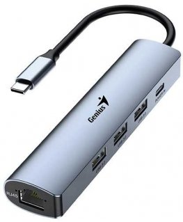 USB (3.0) hub 4-port, UH-545, gray, Genius, 3x USB 3.0, 1x RJ45