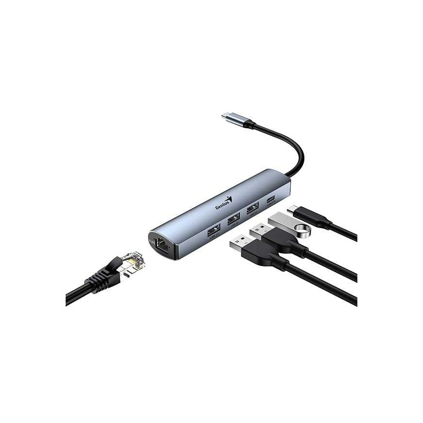USB (3.0) hub 4-port, UH-545, pilkas, Genius, 3x USB 3.0, 1x RJ45 – 2