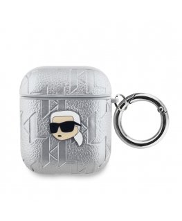 Karl Lagerfeld PU Embossed Karl Head Case for AirPods 1|2 Silver