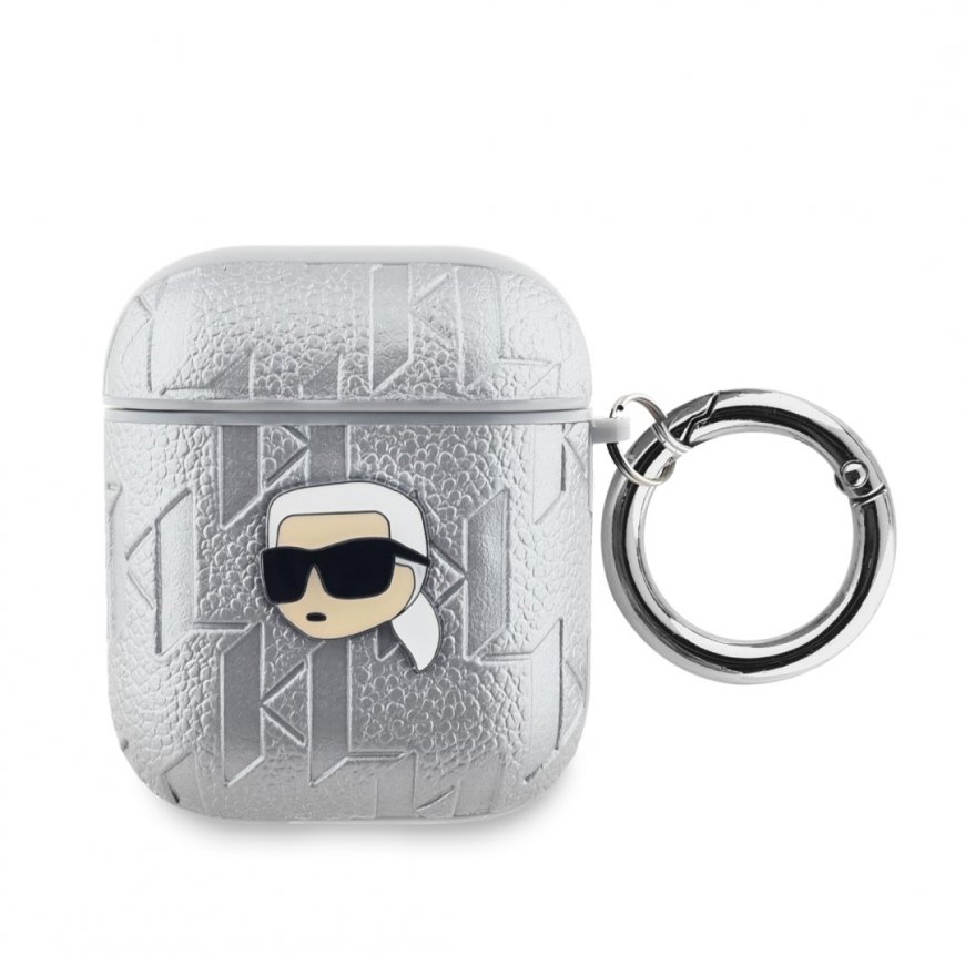Karl Lagerfeld PU Embossed Karl Head Case for AirPods 1|2 Silver
