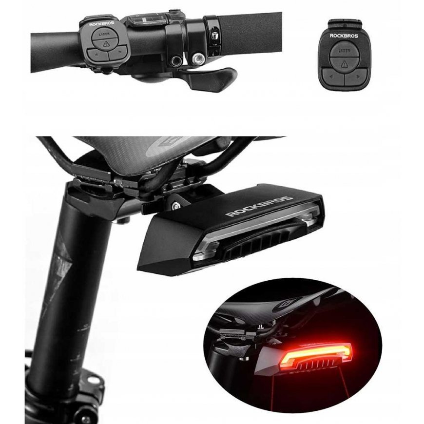 Rockbros LKWD-R1 galinis dviračio žibintas su lazeriu ir nuotolinio valdymo pulteliu + mikro USB laidas - USB-A - juodas