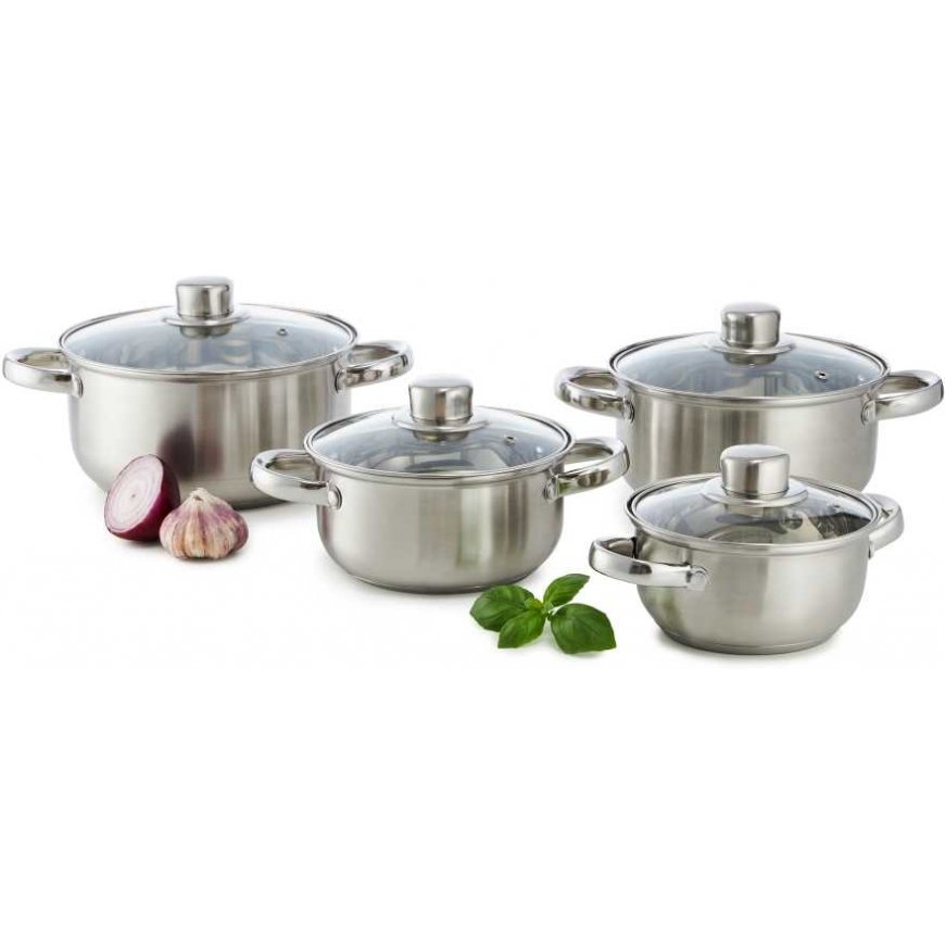 Set of pots Belly ze stali naznez 8-elementowy DOMOTTI