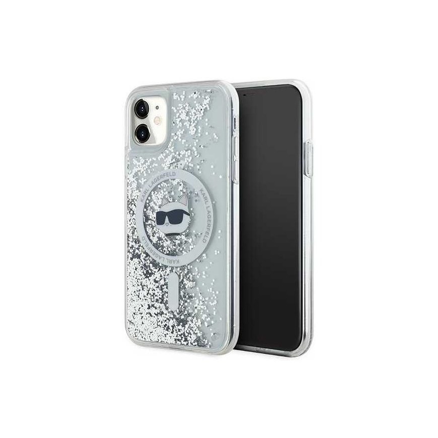 Dėklas Karl Lagerfeld KLHMN61LGCHSGH iPhone 11 / Xr 6.1" hardcase transparent Liquid Glitter Choupette Head Magsafe