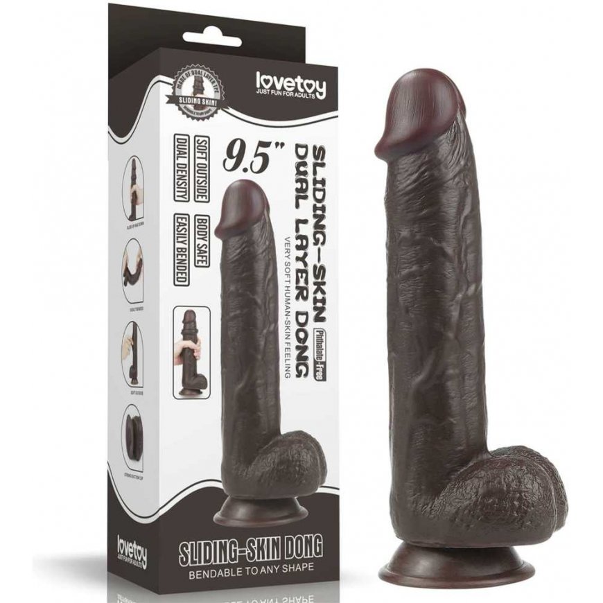 LOVETOY 9.5'' Sliding-Skin Dildo Coffee – 4