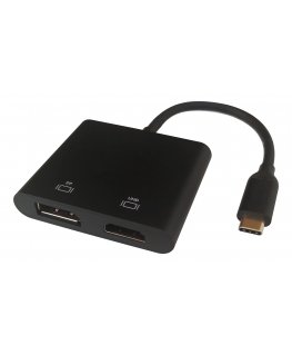 Deltaco USBC-HDDP видео кабель адаптер 0,1 m USB Type-C HDMI + DisplayPort Черный