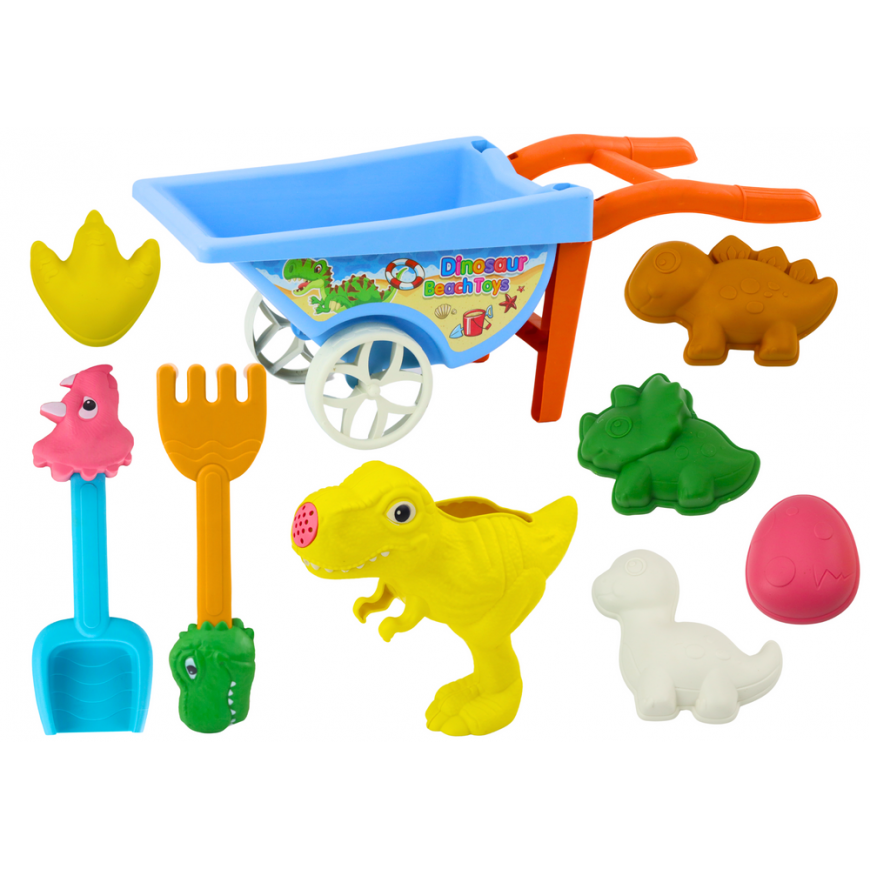Lean Toys Set of Toczka Sand Toys, Six Molds, Watering Can, Dinosaurs