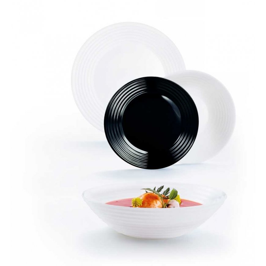 Komplet obiadowy Harena 18-elementowy white and black LUMINARC
