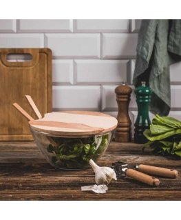 Natural salad bowl with lid and cutlery 23 cm AMBITION