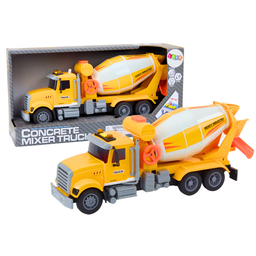 Lean Toys Yellow Concrete Mixer Truck With Friction Drive Light and Sound Effects