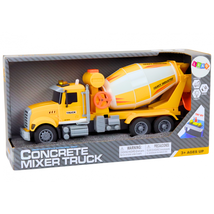 Lean Toys Geltona Concrete Mixer Truck With Friction Drive Light and Sound Effects – 4