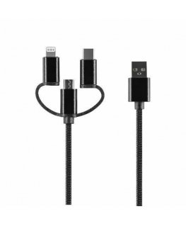 Setty 3in1 cable USB - Lightning + USB-C + microUSB 1,0 m 2A bla