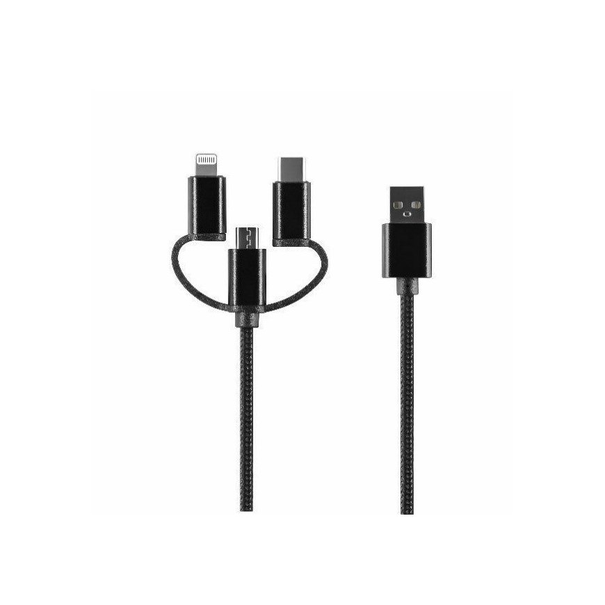 Setty 3in1 cable USB - Lightning + USB-C + microUSB 1,0 m 2A bla