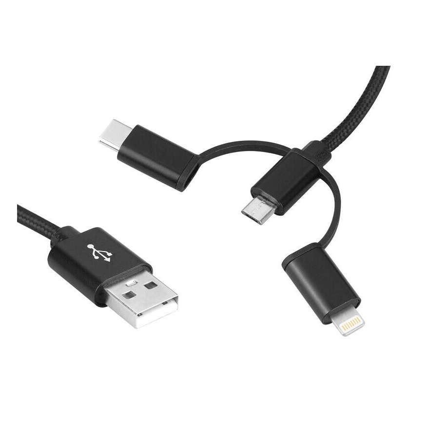 Setty 3in1 cable USB - Lightning + USB-C + microUSB 1,0 m 2A bla – 2