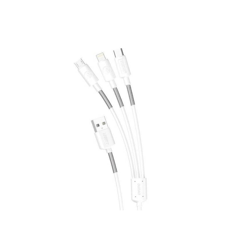 DUDAO L8s Upgrade 3in1 USB cable USB-kaapeli 1,2 m USB A USB C/Micro USB-A/Lightning Valkoinen