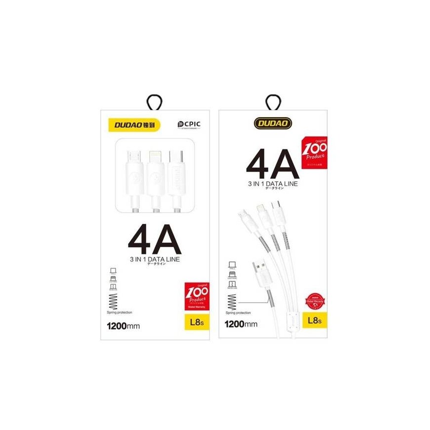 DUDAO L8s Upgrade 3in1 USB cable 1.2 m USB A USB C/Micro USB-A/Lightning White – 2