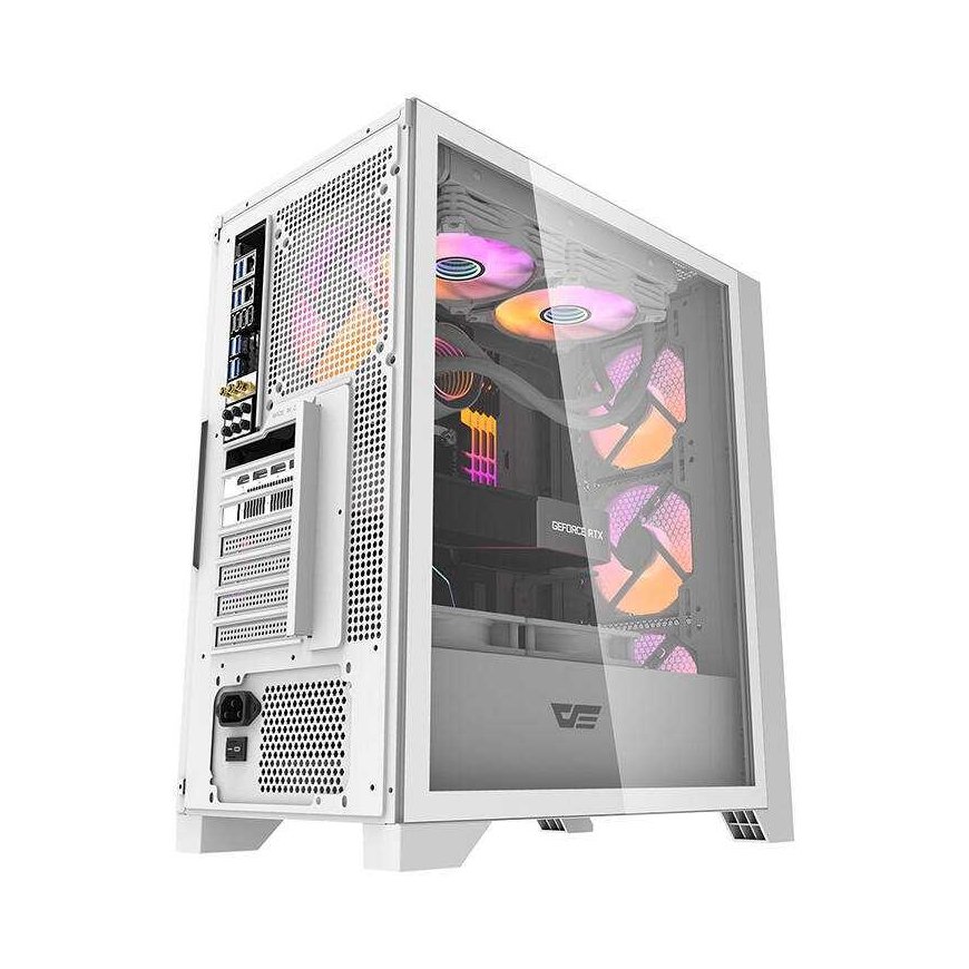 Kompiuterio dėklas Darkflash DRX70 MESH + 4 RGB ventiliatoriai (balti) – 2