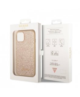 Guess PC|TPU Glitter Flakes Metal Logo Case for iPhone 14 Gold