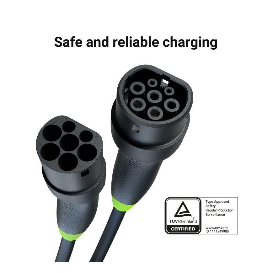 Green Cell EVKABGC04 Elektromobiļa uzlādes kabelis Melns Type 1 Type 2 3 7 m – 3