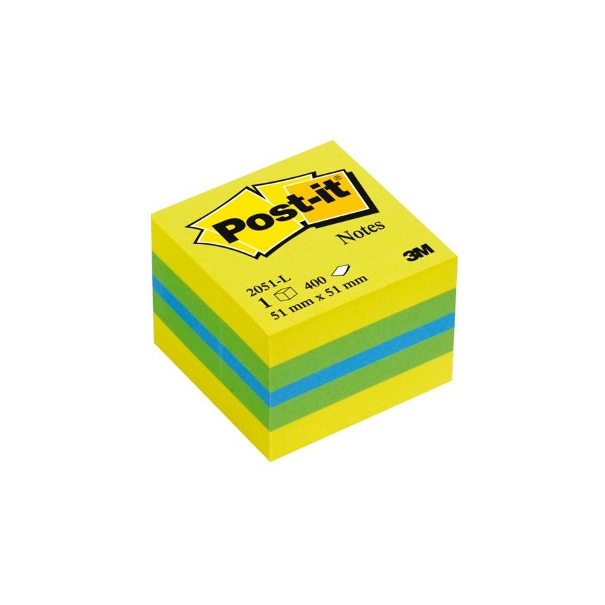 3M Post-it 2051L lipnus lapelis Kvadratas Mėlyna, Žalia, Turkis, Geltona 400 lapai Prilimpanti(-is) – 2