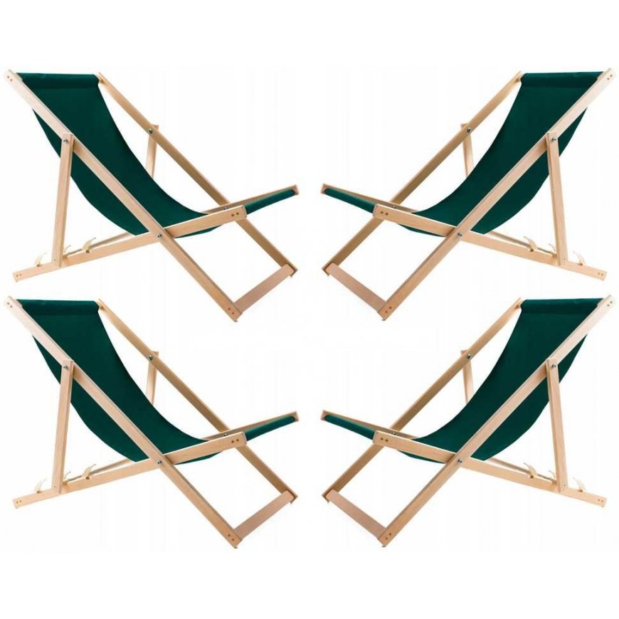 Woodok Set of 4 Comfortable Žalias Wooden Deck Chairs: Perfect for Relaxation on the Beach, Balcony, Terrace, and More